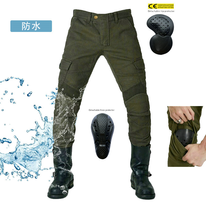 Volero ejército verde impermeable motocicleta jeans motocicleta pantalones de montar multi-Bolsa de trabajo carreras anti-caída pantalones hombres y mujeres