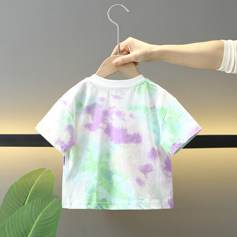 7817 Camiseta de verano para niños 2025 Nuevo estilo de verano para niños tie-dye camisa de media manga bebé ropa coreana de manga corta