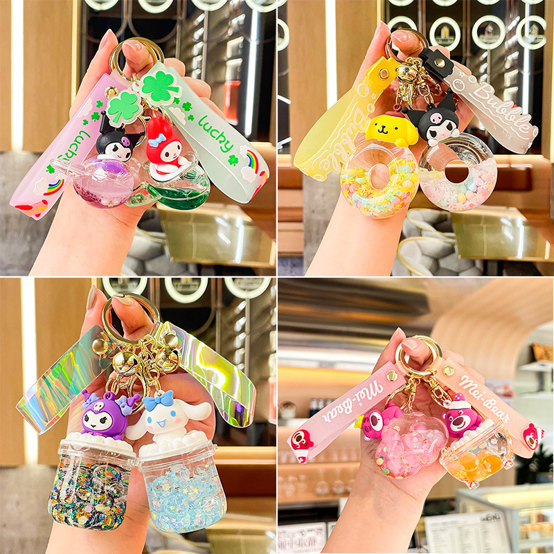 Aceite Sanrio Bubble Bead Acrílico Luminous Sand Bottle Llavero Colgante Llavero Regalo Colgante al por mayor