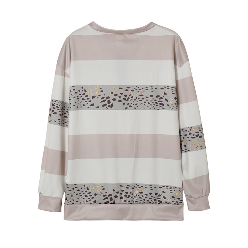 V-neck Striped College Style Pullover For Women Loose Sweatshirt_voghion.com