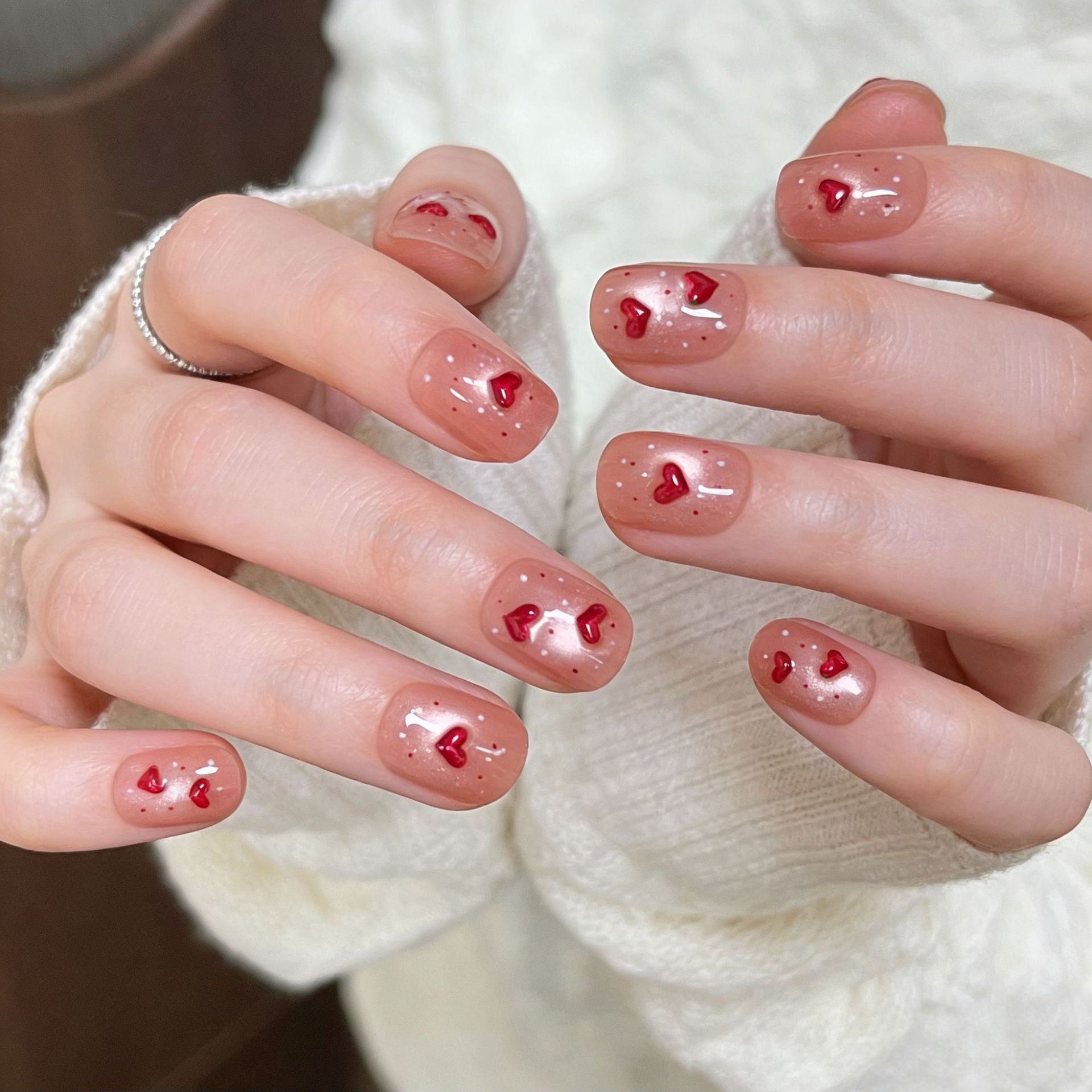 3D estereoscópico amor ojo de gato usar uñas de color rosa explosión parche de manicura falsa desmontable corto Bean Jia Xia