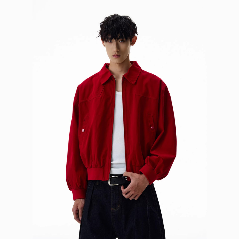 Red Short Harrington Jacket for Men, Spring and Autumn American Retro Style, Cool and High-End Biker Jacket Red Short Harrington Jacket for Men, Spring and Autumn American Retro Style, Cool and High-End Biker Jacket