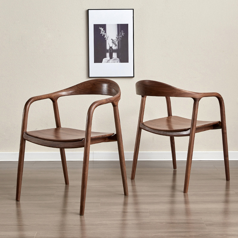 Nordic Solid Wood Dining Chair Home Backrest Chair Walnut Shumeite Chair Simple Armchair Retro Negotiation Desk Chair