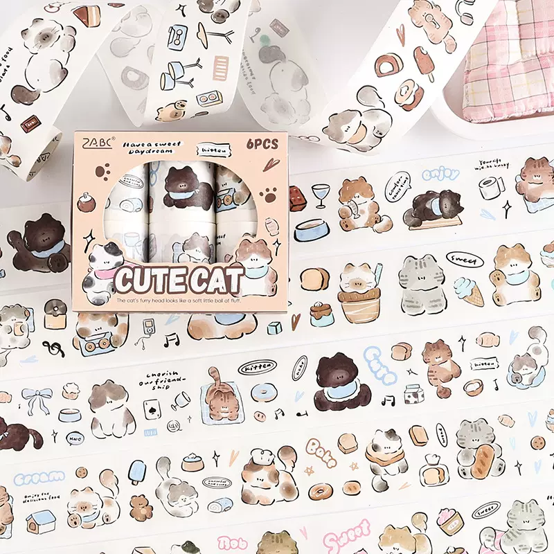 跨境专供乖喵日志可爱卡通手账胶带猫咪手账素材儿童贴纸胶带批发