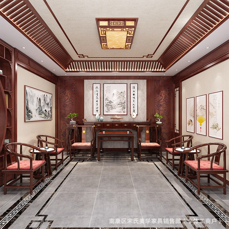 New Chinese-Style Six-Piece Oak Solid Wood Altar Set with Eight Immortals Table, Incense Table, Offering Table, Side Table for Large Living Room or Entrance