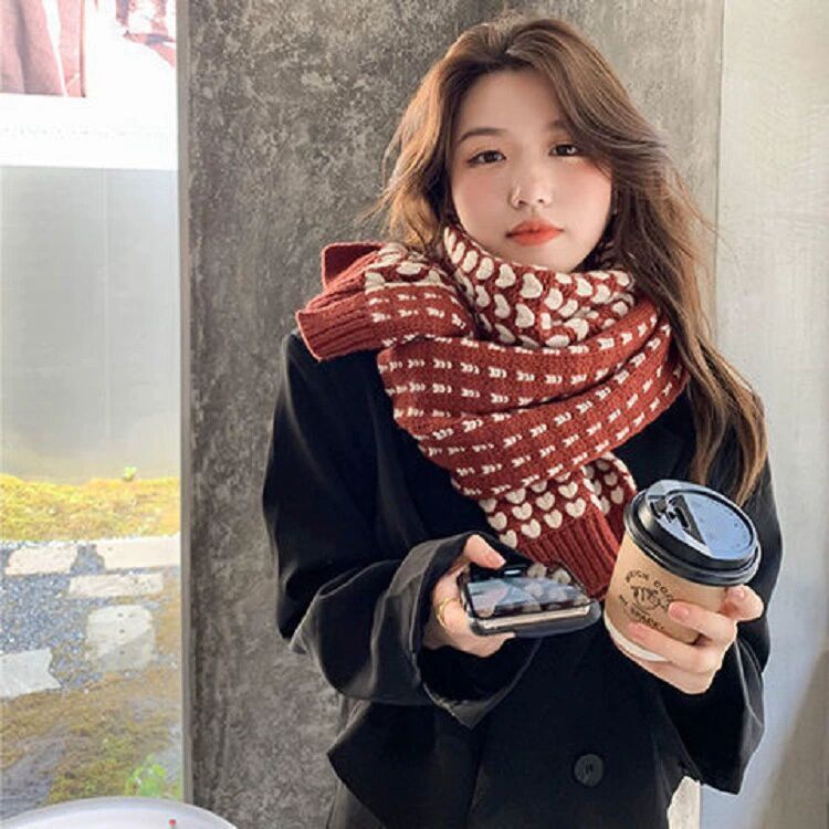 Winter universal long keep warm knitted retro solid color scarf…