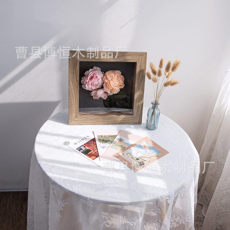 Wooden Hollow Photo Frame Eternal Flower Specimen Frame Vintage Decorative Ornaments Shadow Display Box Storage Hangable Stereo Frame
