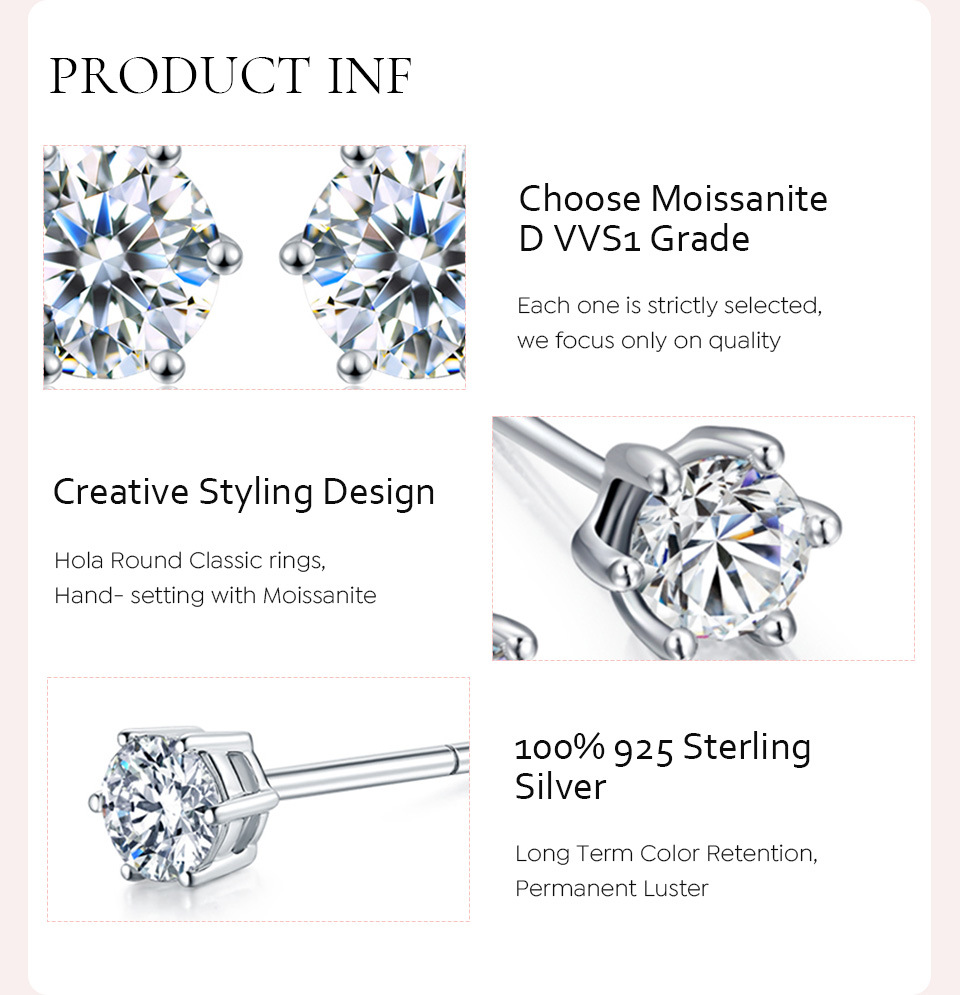925 Sterling Silver Material Geometric Pattern Women'S Gender 1 Pair 925 Sterling Silver Moissanite Geometric Ear Studs