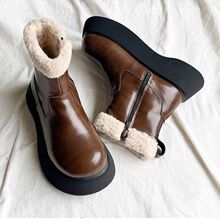 爆款厚底加绒保暖雪地靴女毛毛口短筒皮靴2025年冬新款防水马丁靴