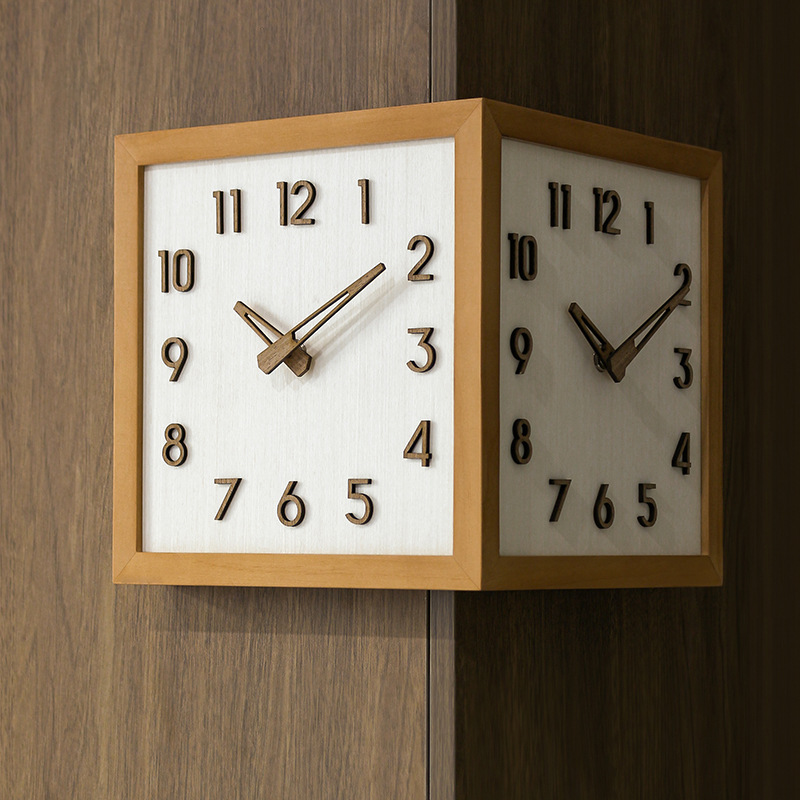 Mjk Clock Solid Wood Double-Sided Wall Clock Living Room Corner Clock Fashion Modern Simple Corner Clock Antique Style