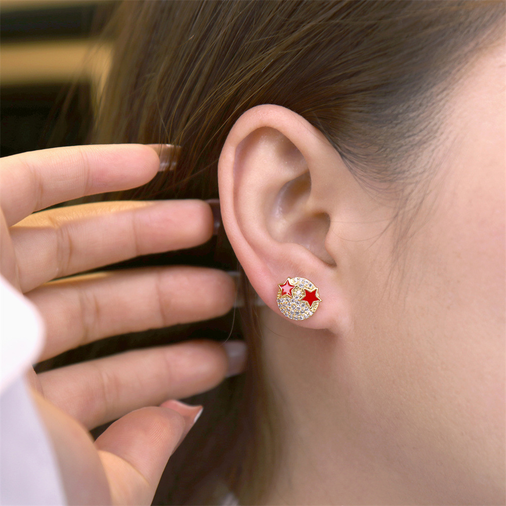 New Arrival Emoji Smiley Face Expression Zircon-embedded Dripping Oil Ear Stud display picture 4