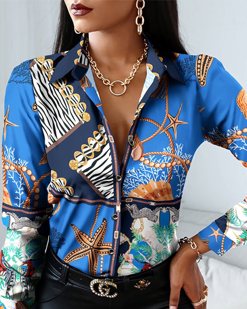 Comercio exterior europeo y americano nuevo estilo otoño ropa de mujer estampada camisa de manga larga camisa temperamento image 6