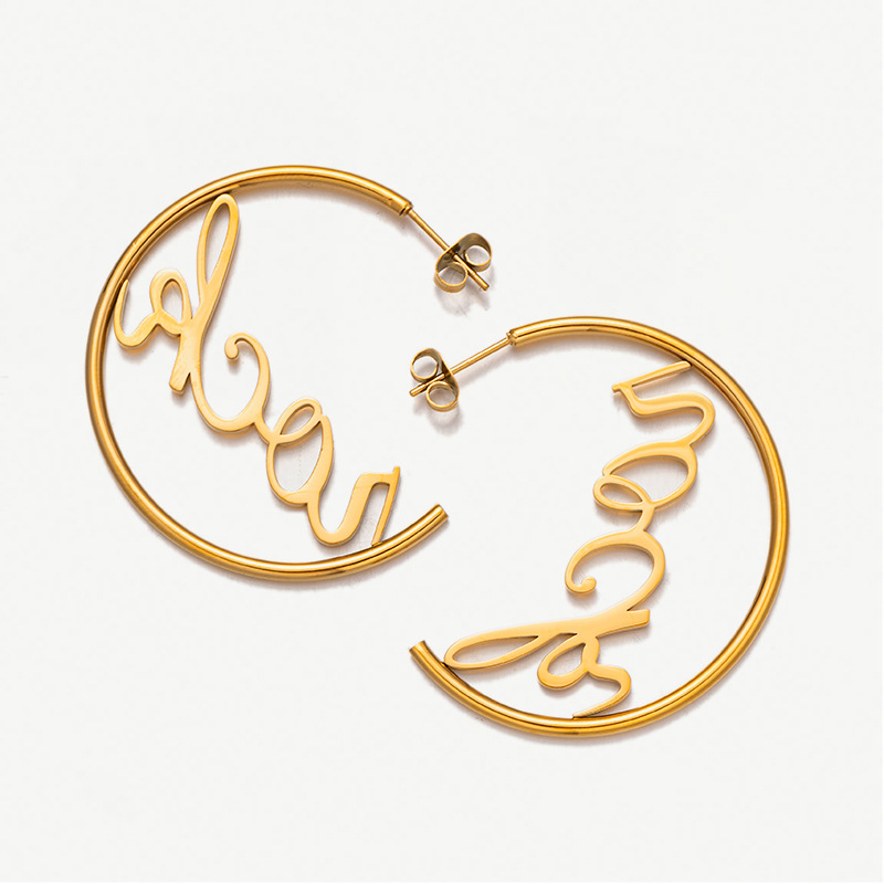 TENA estilo de estilo simple personalidad auriculares de acero inoxidable de oro 18K corte inglés aretes redondos para mujeres nuevas