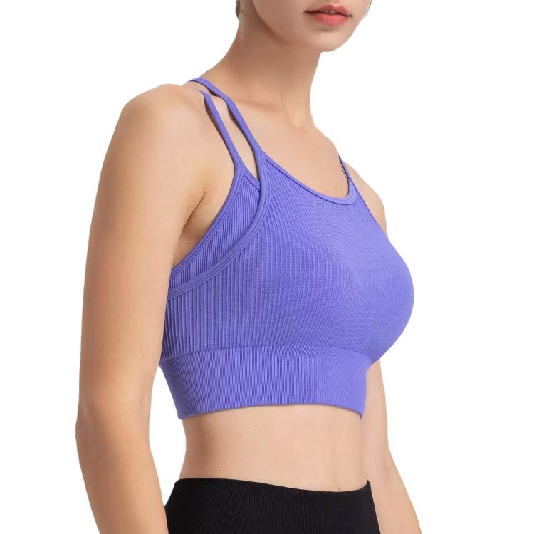 Falso de dos piezas correa de hombro delgada belleza de espalda ropa interior deportiva femenina a prueba de choque correr yoga ropa de fitness chaleco bra image 5
