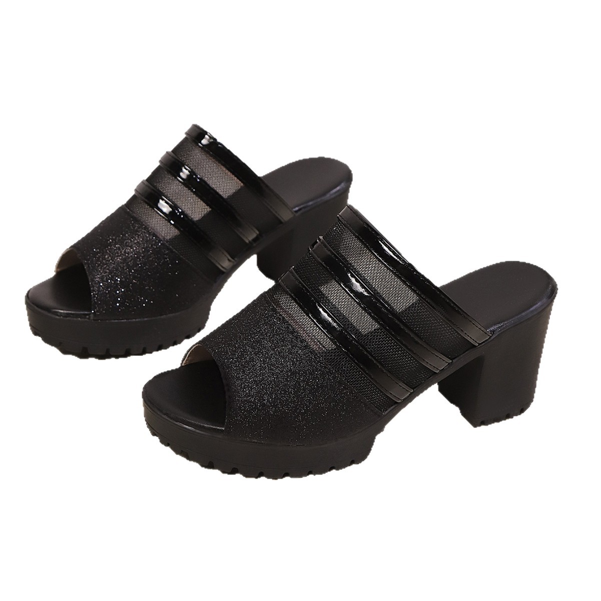 Sandalias de Tacón Alto con Boca de Pescado para Mujer de Malla y Caucho, Transpirables, para Verano