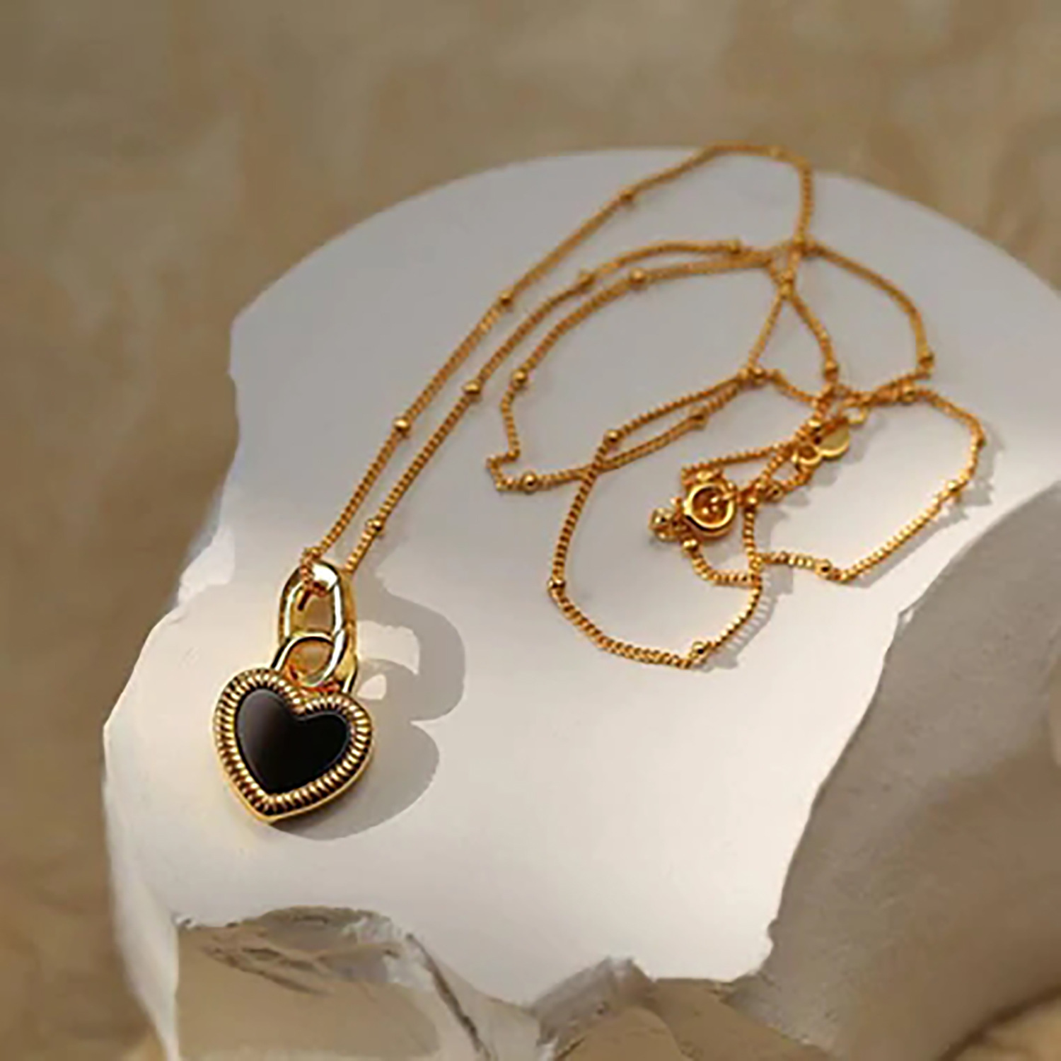 New Style stainless steel 18K Gold Plated Double-Sided Heart-Shaped Small Lock Pendant Necklace