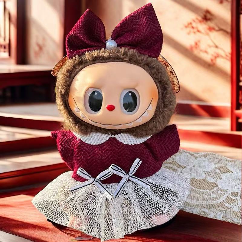 Nuevo conjunto de ropa y gorro de peluche con cara de "Sugar Glue" para muñecas, colgante de peluche, juguete Labuba, amuleto para bolso.