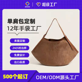 跨境工厂定制麂皮绒女士新款大容量托特包棕色单肩包tote bagsoem