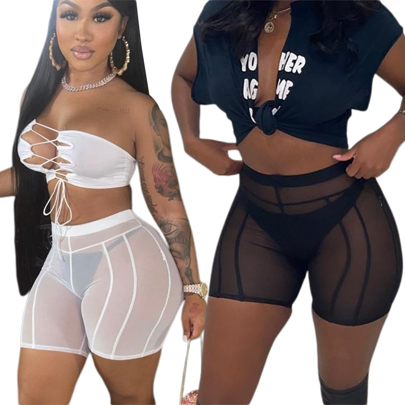 S390287 European and American Fashion Spring and Summer New Sexy See-Through Mesh High-Waist Hip-Lifting Slimming Sports Casual Pants