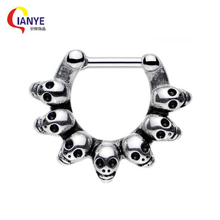 Cross-border hot selling straight rod U-shaped ghost nose ring manufacturers wholesale 316 stainless steel casting skull nose jewelry