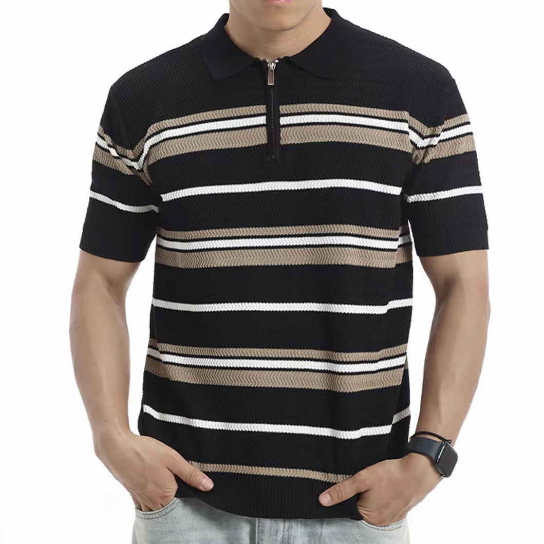 Polo camiseta de punto camiseta de manga corta hombre con solapa tirada cremallera vieja camiseta de hielo de viento de verano fábrica transfronteriza mayorista