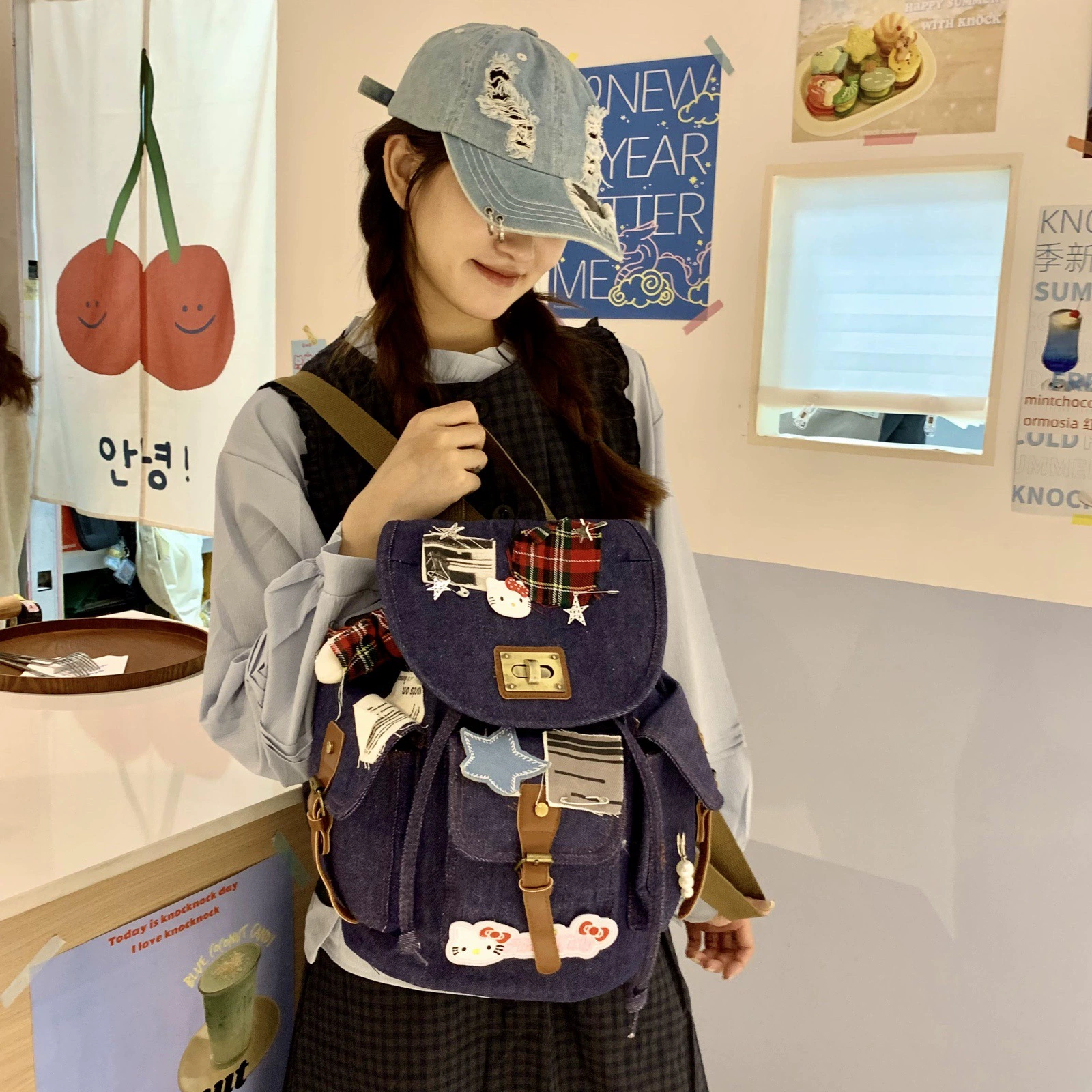 Hello Kitty, модный вместительный деним-рюкзак, городской стиль