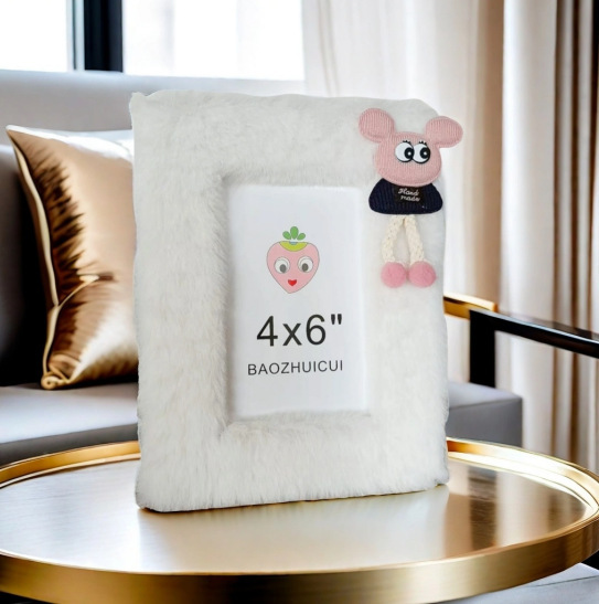 Popular Plush Cross-Border Niche Fabric Photo Frame, Furry and Cute Office Photo Studio Table Display Baby Cartoon Doll