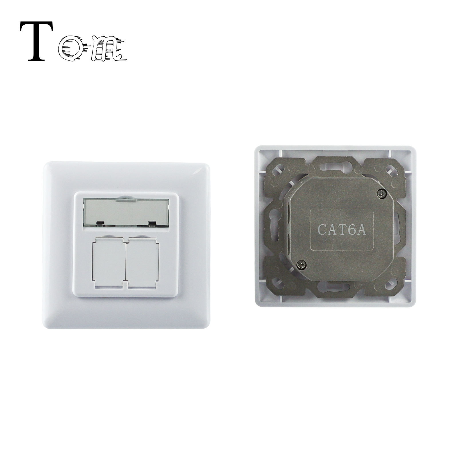 锌合金双口网络德式屏蔽面板 80X80德式cat6/cat6A双口屏蔽面板