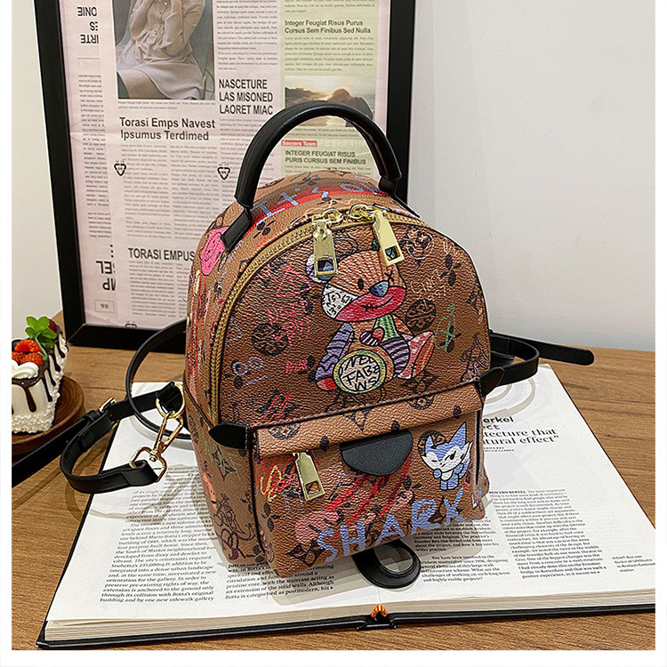 Stylish Graffiti Printed Backpack For Women Cute Bear School Bag_voghion.com