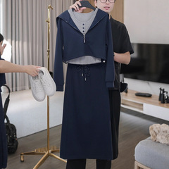 时尚V领连帽卫衣背心半身裙套装女2025秋季款韩系减龄休闲三件套