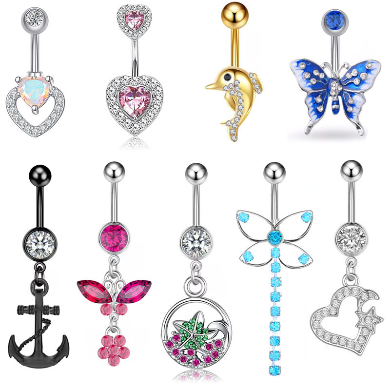 Fashion Heart Shape Butterfly Stainless Steel Plating Inlay Zircon Women's Belly Ring 1 Piece display picture 1