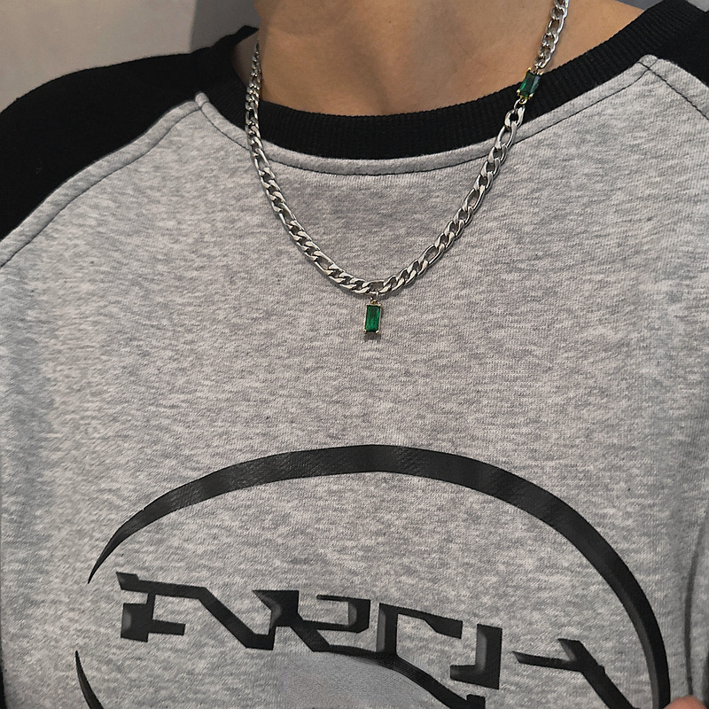 Exquisite Green Patchwork Cuban Chain Necklace For Men And Women_voghion.com