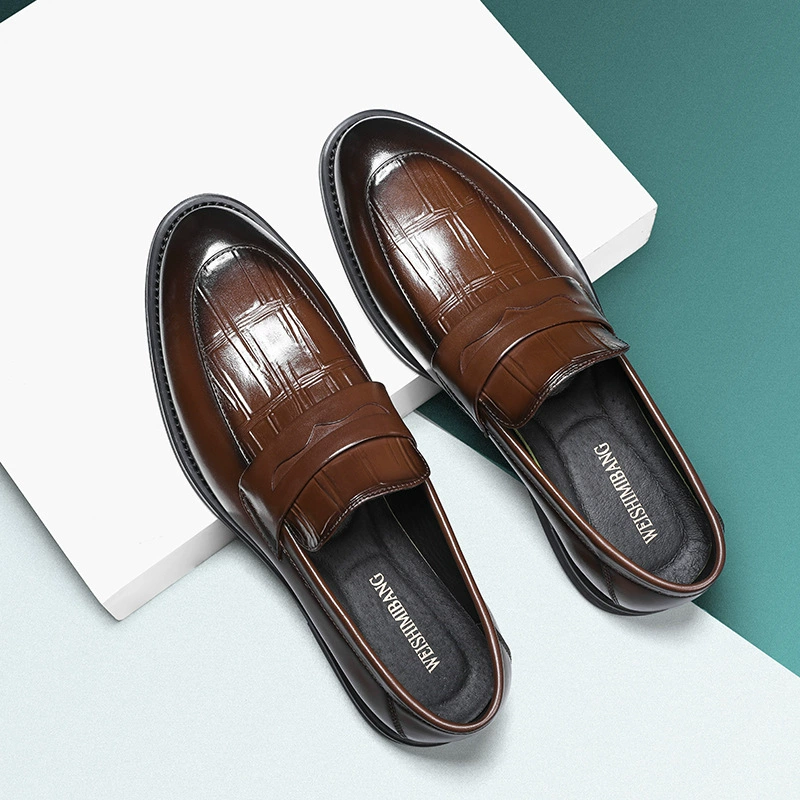 В наличии 2023 новая кожаная мужская обувь с верхним слоем, кожаная обувь на ножках, мужская деловая повседневная обувь, увеличенная мужская кожаная обувь