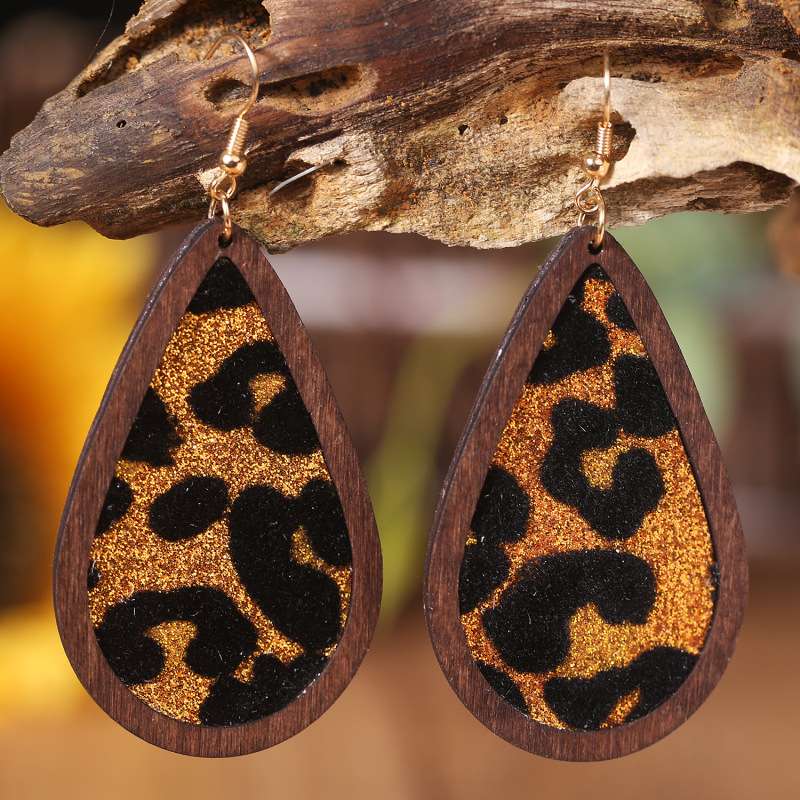 1 Pair Simple Style Water Droplets Wood Iron Earrings display picture 5