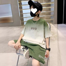 男童夏装痞帅休闲套装2024新款中大童渐变T恤工装短裤运动两件套