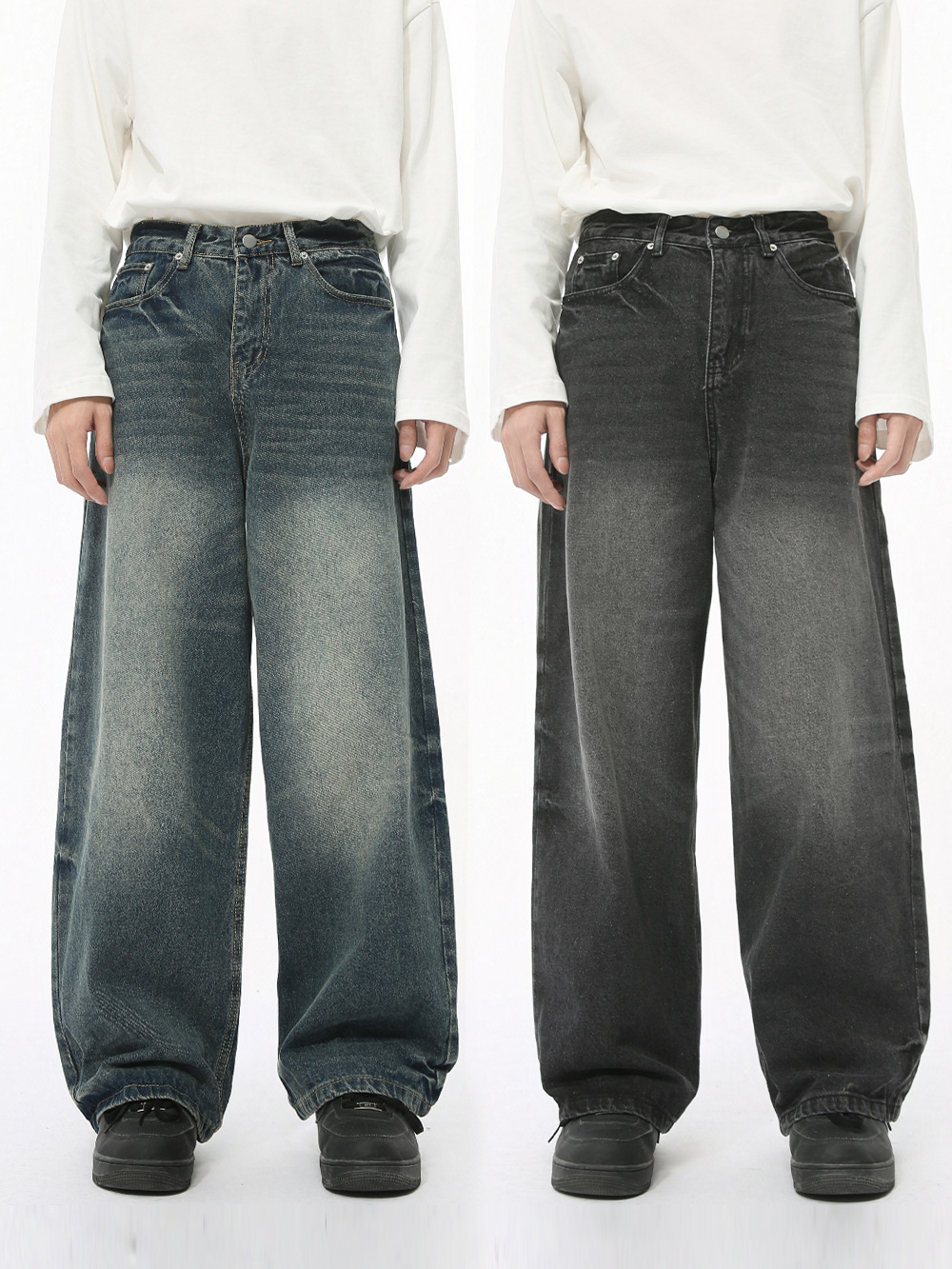 MTLCLOTHES Hombres| Otoño nuevo estilo americano retro retro piernas anchas colgando sueltos jeans lavados con agua