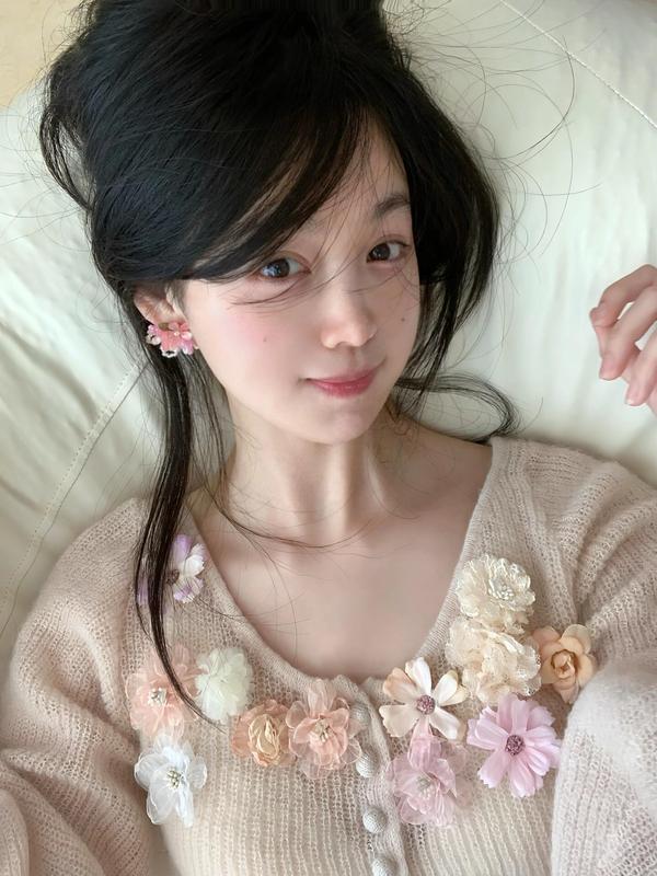 法式甜美温柔手工订花针织开衫女春秋外搭高级感气质绝美毛衣上衣|undefined