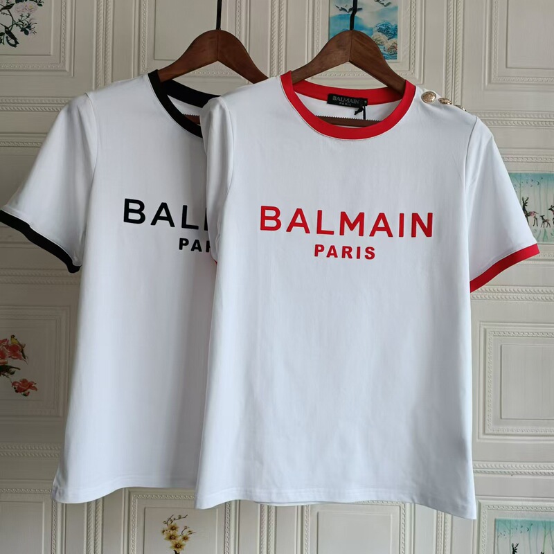European and American Trendy Brand Balmain Bold Flocked Letters Casual Short-Sleeved Balmain Cotton Versatile T-Shirt Top