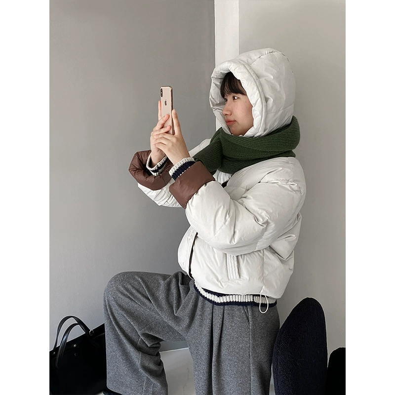 Jiangzuo Wumei мармелад 2024 новый короткий пуховик женский зимний белый утка с капюшоном хлебная куртка 6161