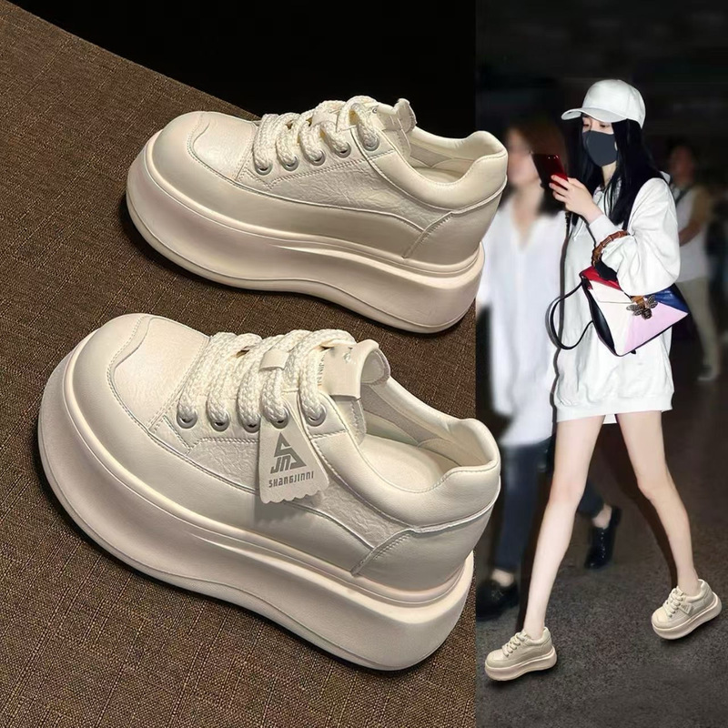 White Sneakers with 10cm Hidden Height Increase, Suitable for Pairing with Wide-Leg Pants, New 2026 Spring Thick-Soled Platform Shoes for Petite Women White Sneakers with 10cm Hidden Height Increase, Suitable for Pairing with Wide-Leg Pants, New 2026 Spring Thick-Soled Platform Shoes for Petite Women