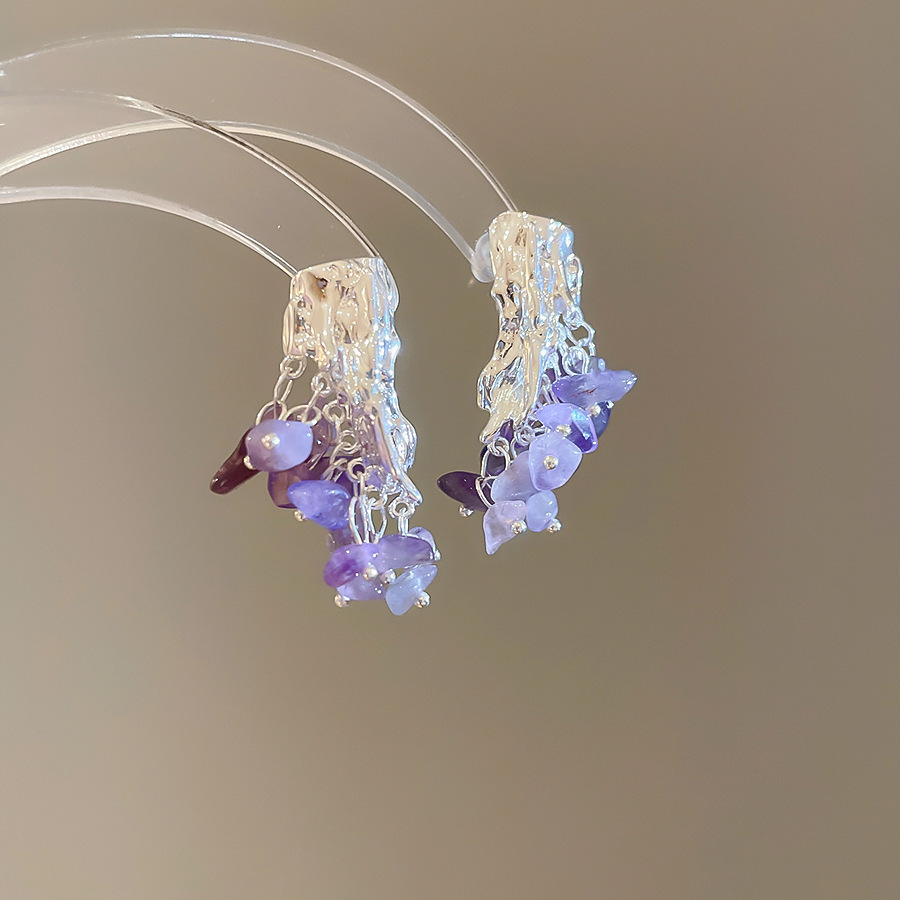 Aguja de plata con diamantes de cristal pendientes de bordilla estilo nacional pendientes de temperamento pequeño ligero lujo de alta calidad industria pesada exageración pendientes