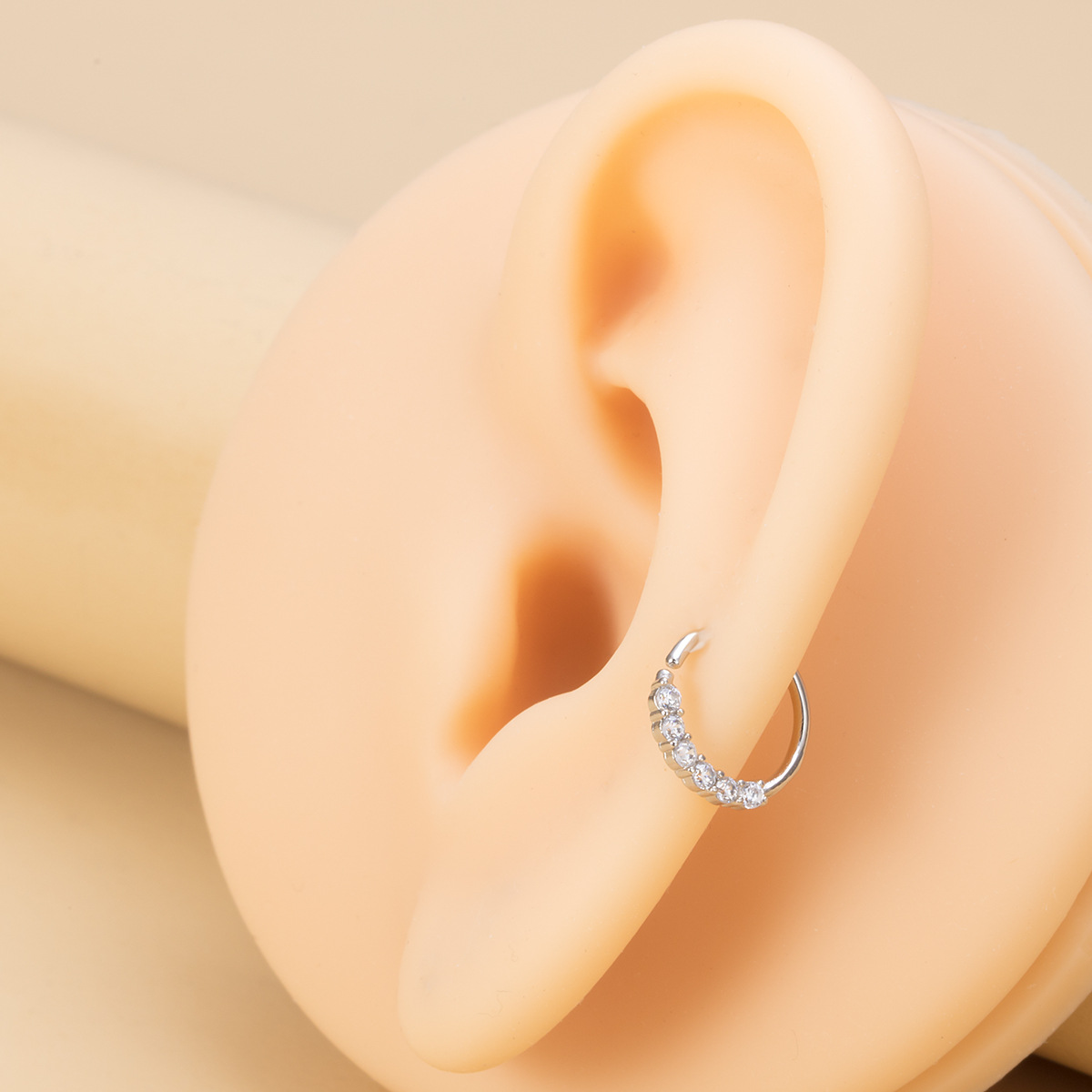 Fashion Moon Heart Shape Stainless Steel Inlay Zircon Nose Ring 1 Piece