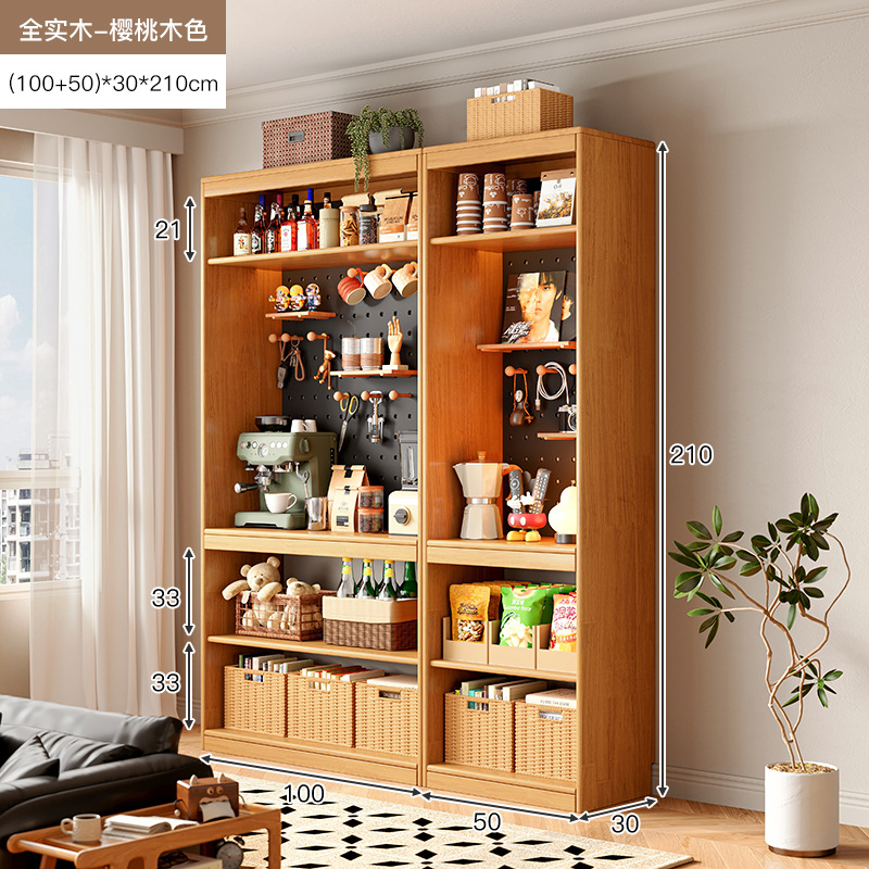 Estantes de madera sólida estantería de almacenamiento de piso para sala de estar integrado toda la pared armario de almacenamiento armario casero de color nuez