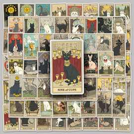 78张小猫咪塔罗牌卡通行李箱贴纸防水涂鸦滑板车笔记本手账本素材