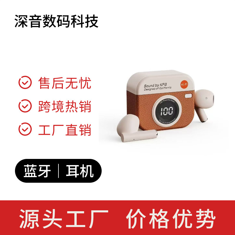 Popular Q86 Retro Leather Texture Headphones Twscdd Camera Appearance In-Ear Headphones Hd Digital Display Super Long Battery Life