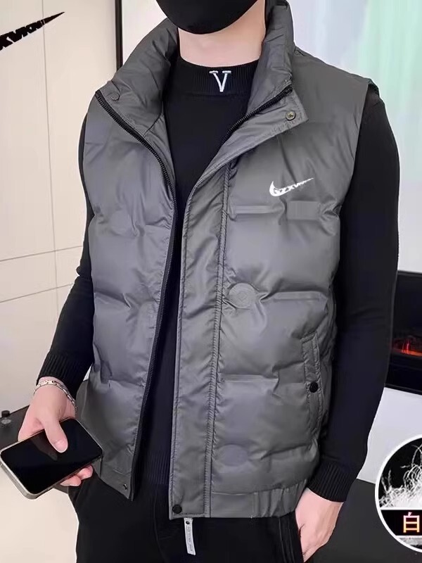 Brand-name down vest for men, suitable for autumn and winter, casual, solid color, warm, with a stand-up collar, versatile, and windproof