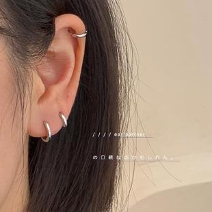 925 Silver Circle Earrings Women's Tide Sleeping South Korea's cold air temperament Small and ingenious network red ear ring ear buckle