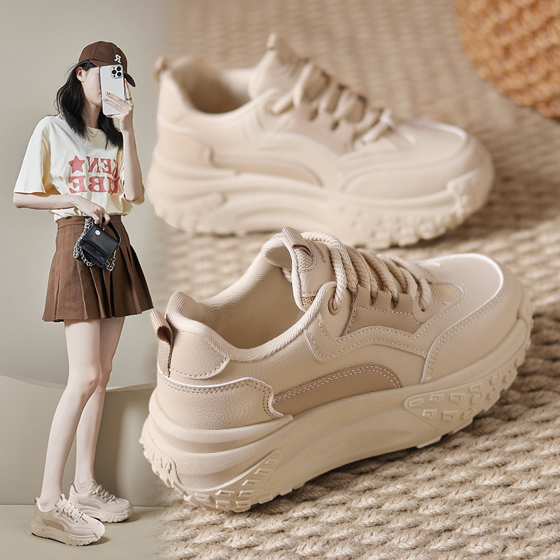 2025 Autumn New Korean Style White Shoes for Women, Ins Style Student Casual Street Style Shoes, Women's Thick-Soled Height-Increasing Sneakers Q018