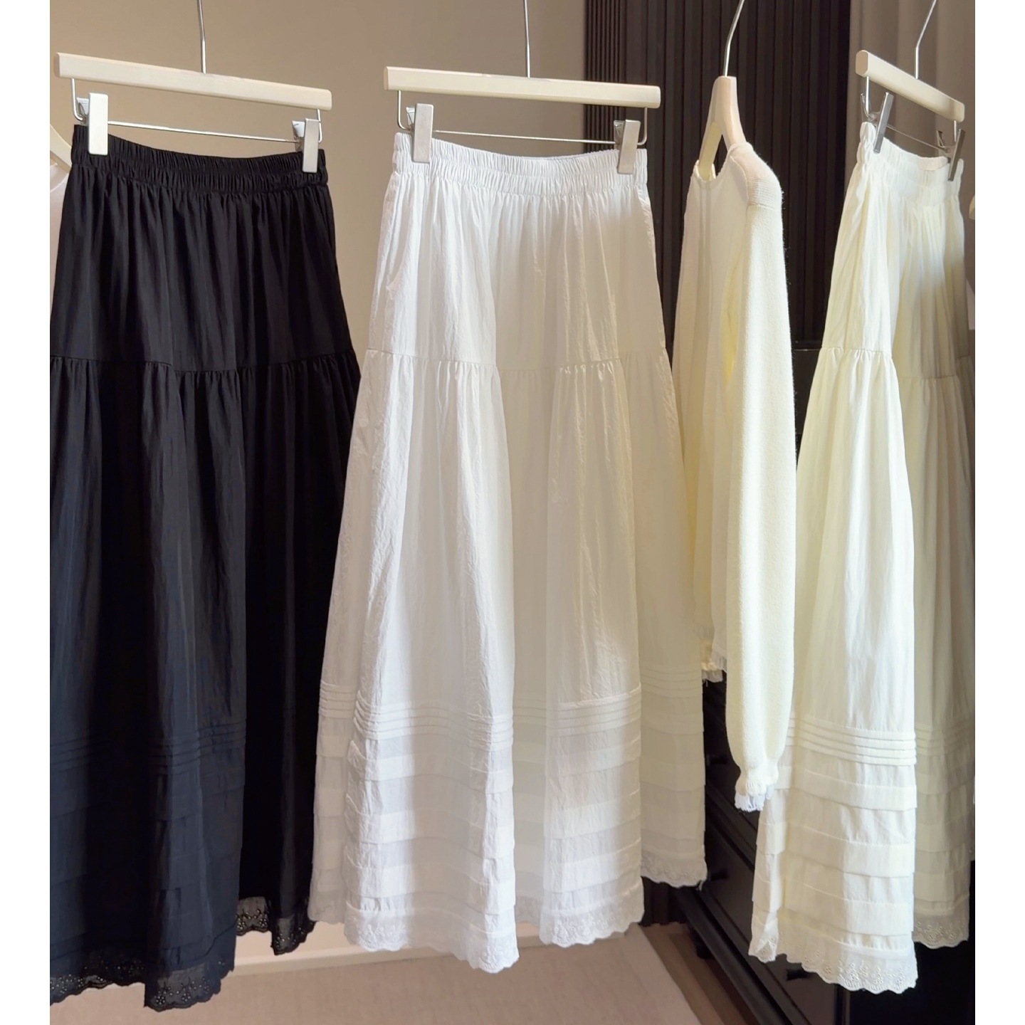 Dongdaemun Style High-Waisted Midi Skirt For Women Elastic Lace Trim A-Line Hip Covering Slimming Versatile Design_ecoleips.com