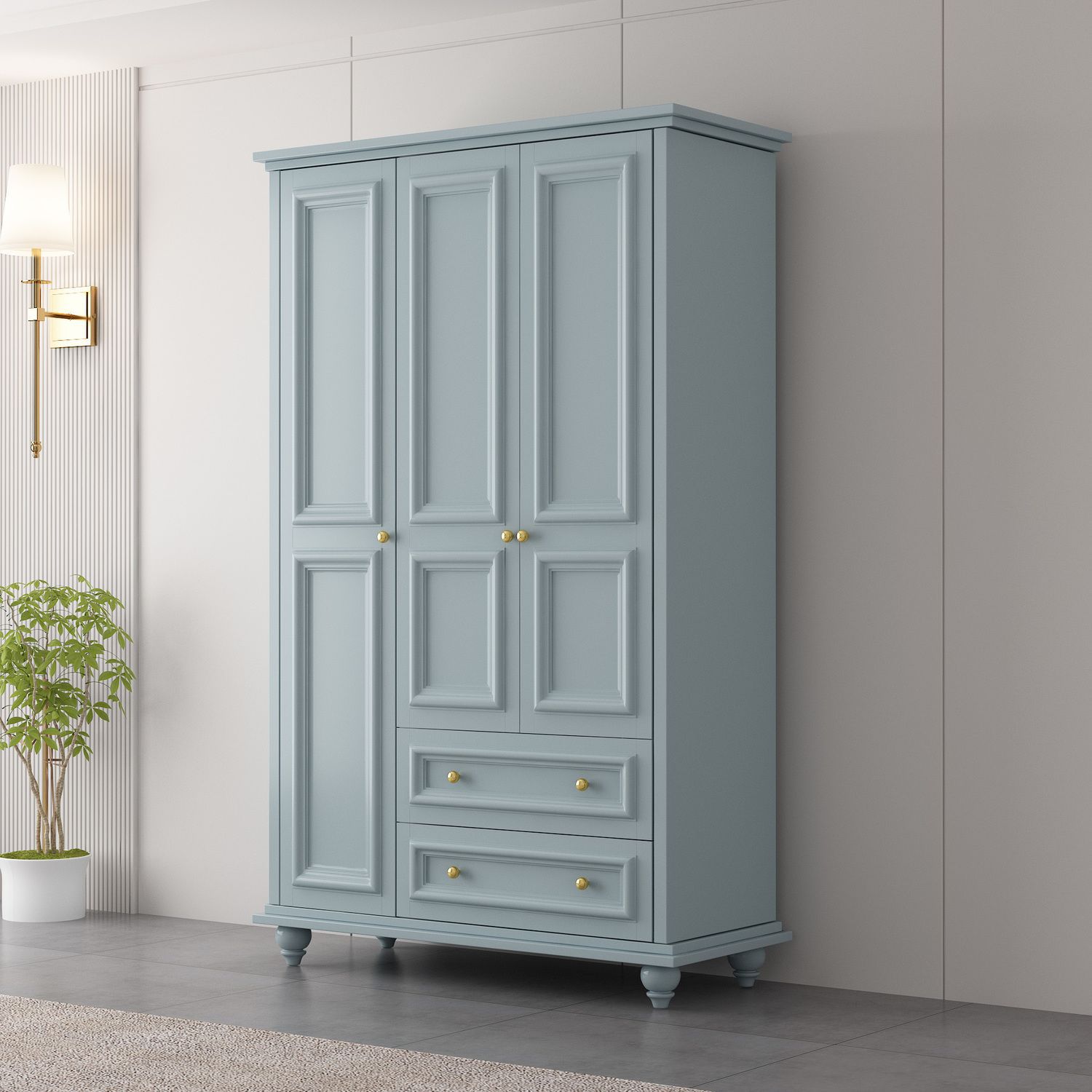 American Country Style Large Wardrobe Solid Color Simple Solid Wood Wardrobe with Top Cabinet Home Bedroom with Drawer Small Cabinet Others